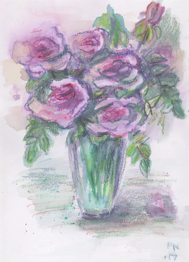 A pastel drawing of flowers